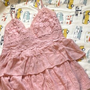 Pink Lace Tiered Dress